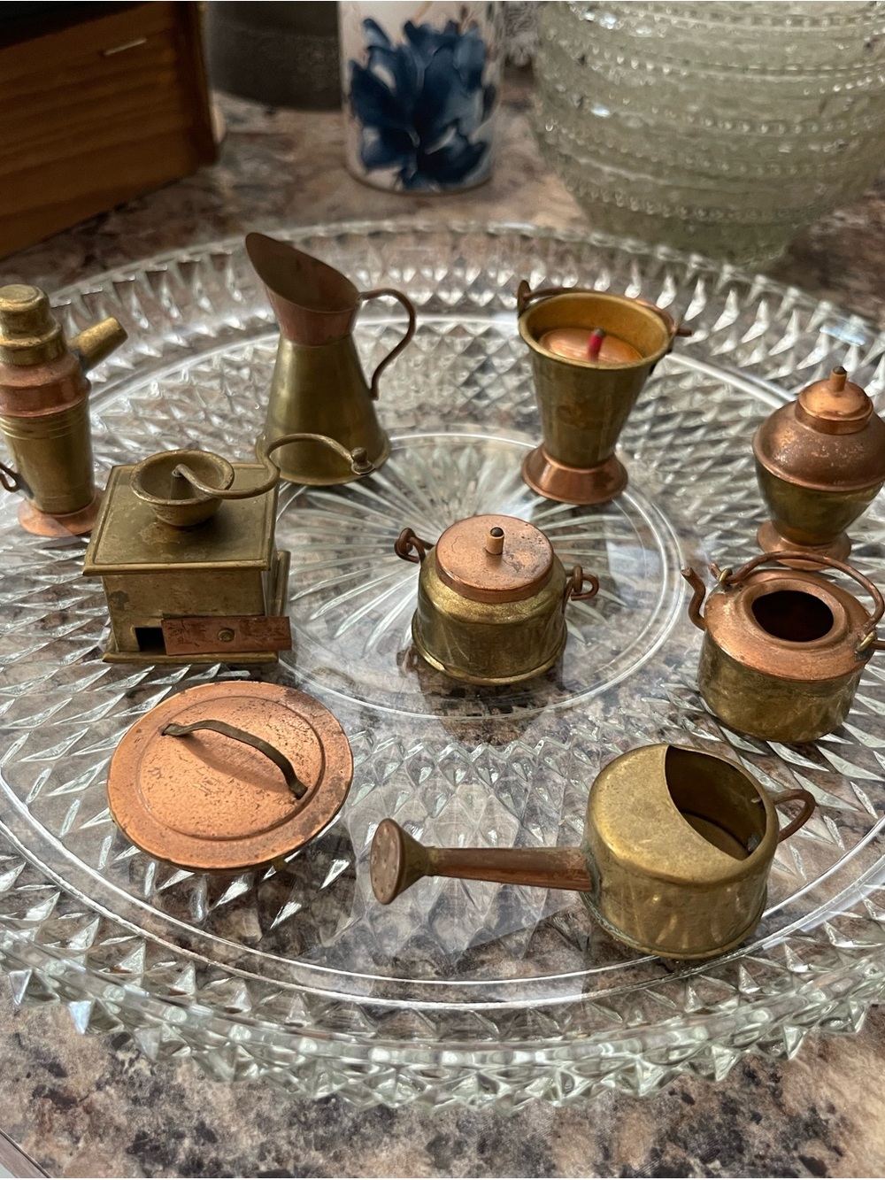 Miniature Copper and Brass Teapot & Kitchen Accessory Set - Home Kitchen Décor